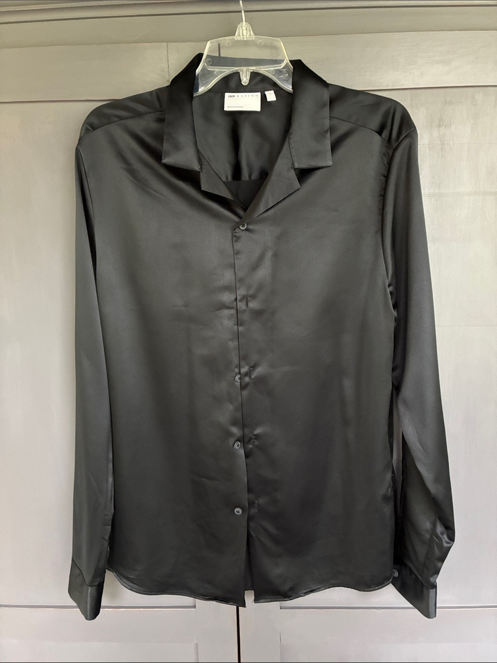 ASOS Black Satin Button-Front Blouse